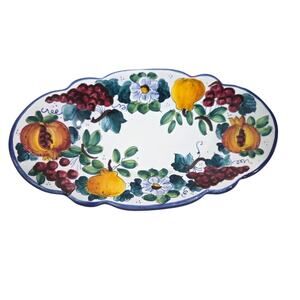 Italy Serving Dish Aldo Fumanti Gubbio Signed Fruit Oval Hand Painted Bowl